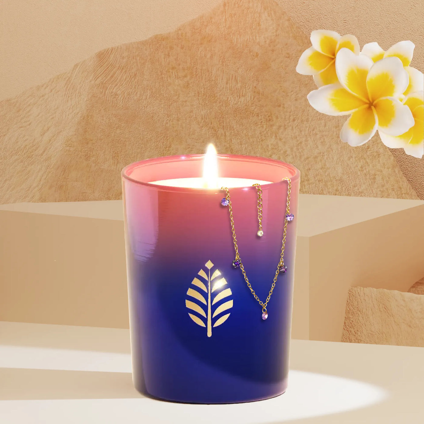 Pot Verre Monoï de Tahiti Bracelet Gouttes Violettes avec Cristal Swarovski