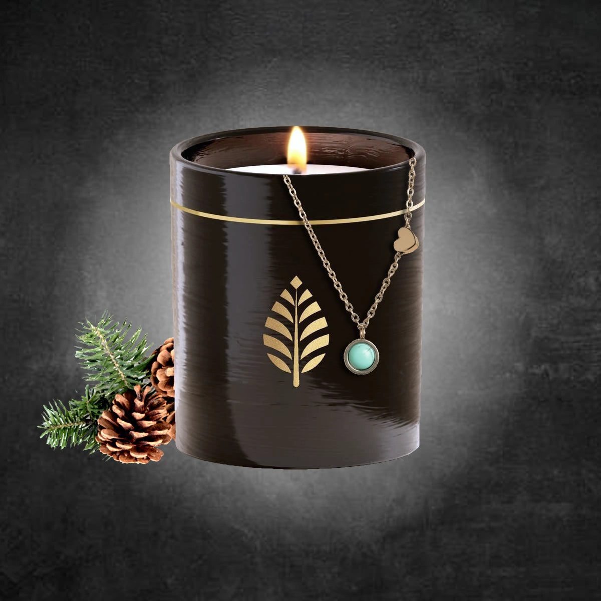 Bougie Bijou Noire, Sapin, Bracelet Argent Turquoise