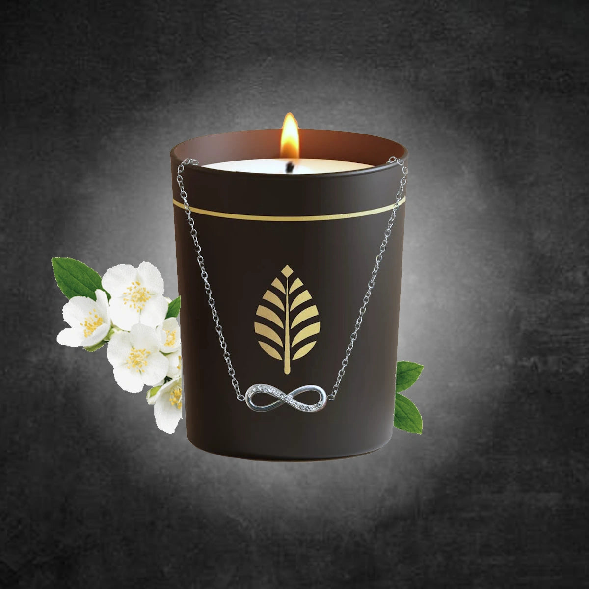 Bougie Bijou Noire, Fleur de Thé, Bracelet Argent Infinity