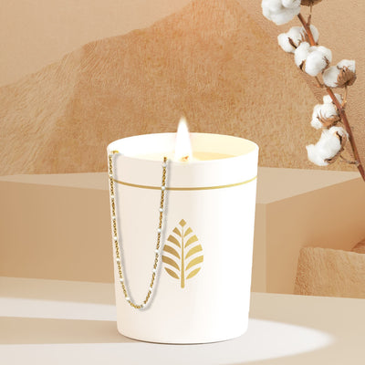 Pot Verre Coton Collier Perles Blanches avec Cristal Swarovski