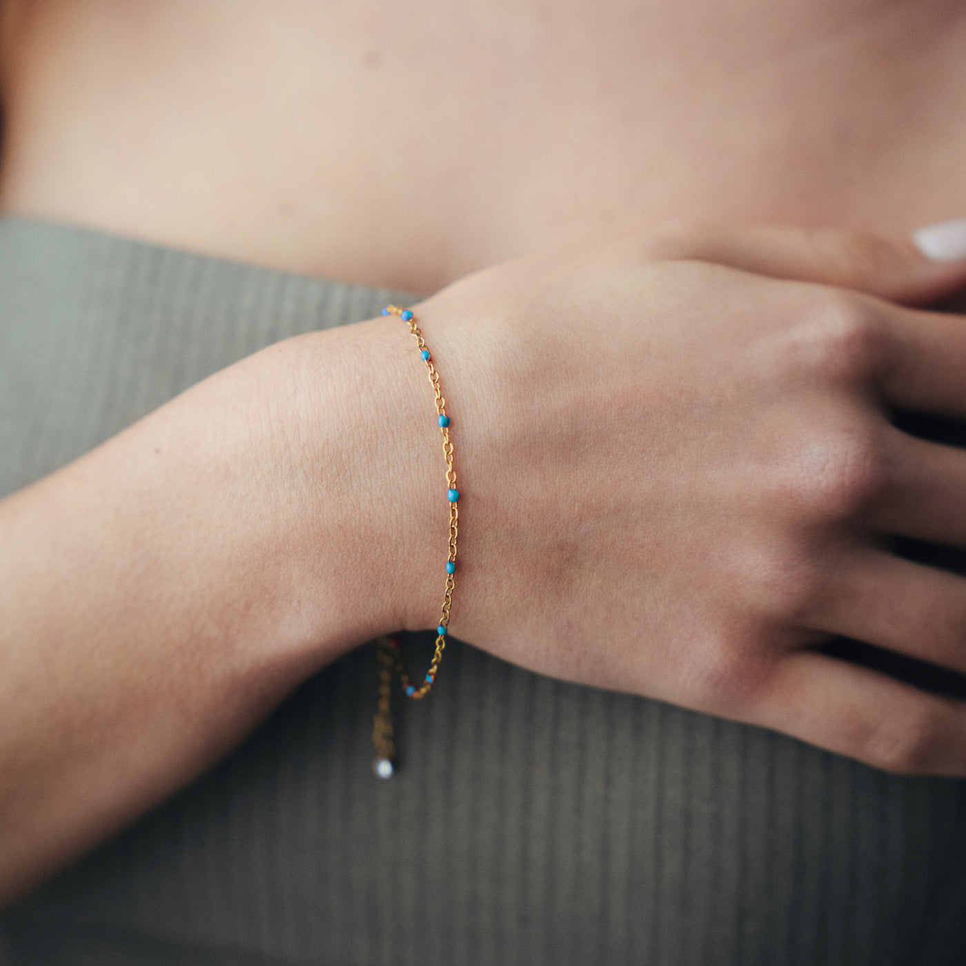 Bougie Bijou Bleue, Fleur d'Oranger Bracelet Perles Bleues Cristal Swarovski