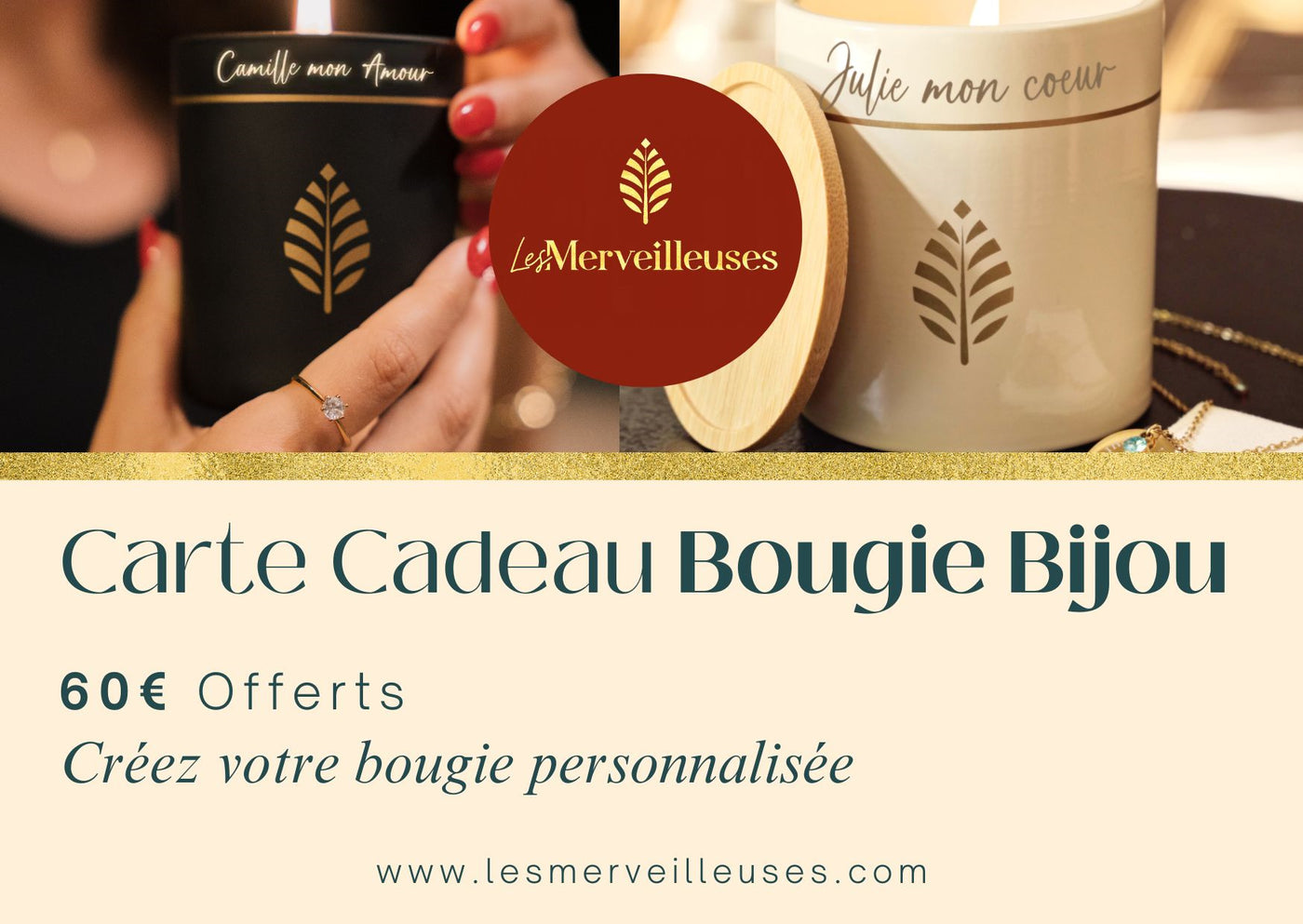 Carte cadeau bougie bijou personnalisable avec pot gravé