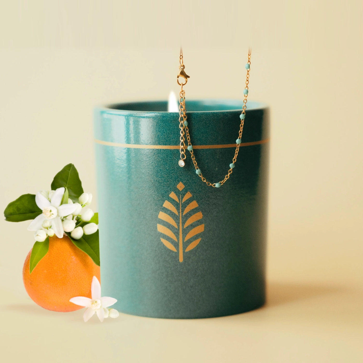 Bougie Bijou Bleue, Fleur d'Oranger Bracelet Perles Bleues Cristal Swarovski