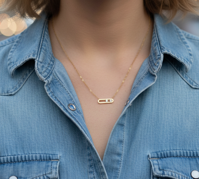 Collier « Toi et Moi » avec 2 cristaux Swarovski mobiles, plaqué Or 18 carats ou Argent