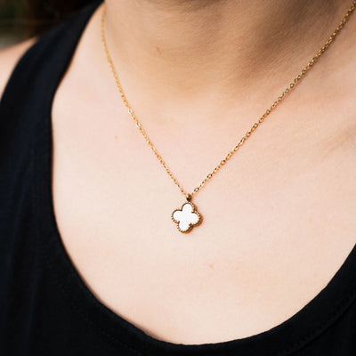 Collier « Fleur » avec pierre naturelle plaqué Or 18 carats avec cristal Swarovski