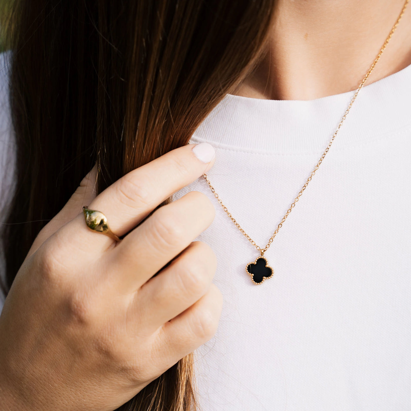 Collier « Fleur » avec pierre naturelle plaqué Or 18 carats avec cristal Swarovski