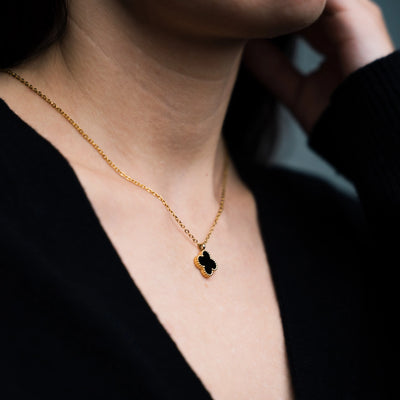 Collier « Fleur » avec pierre naturelle plaqué Or 18 carats avec cristal Swarovski