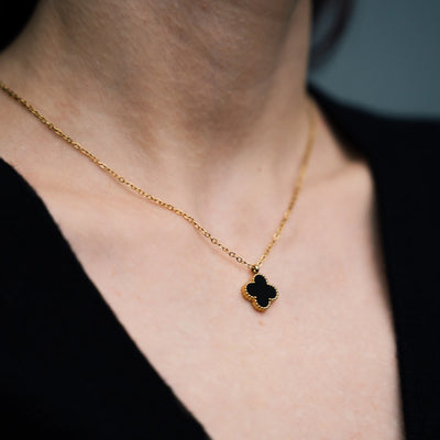 Collier « Fleur » avec pierre naturelle plaqué Or 18 carats avec cristal Swarovski