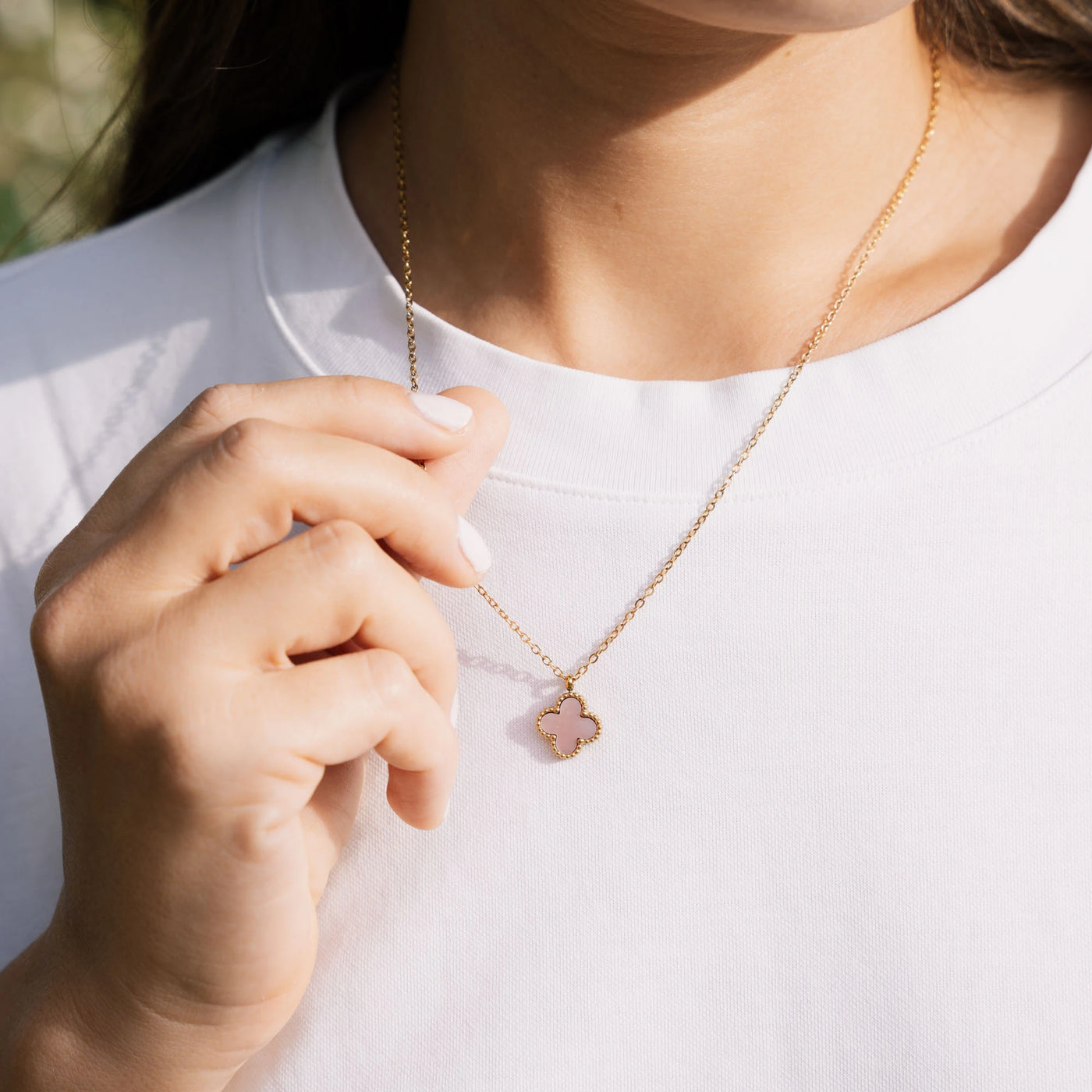 Collier « Fleur » avec pierre naturelle plaqué Or 18 carats avec cristal Swarovski