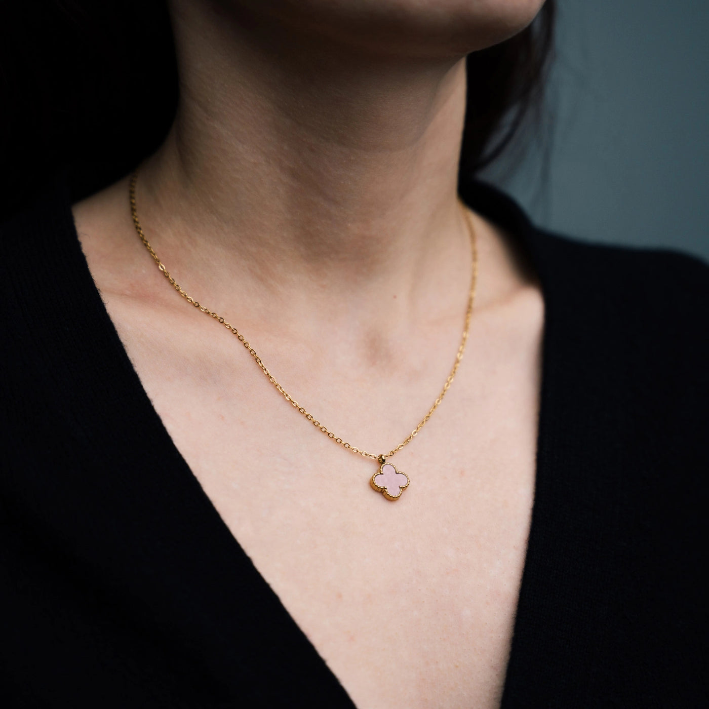 Collier « Fleur » avec pierre naturelle plaqué Or 18 carats avec cristal Swarovski