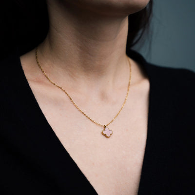 Collier « Fleur » avec pierre naturelle plaqué Or 18 carats avec cristal Swarovski
