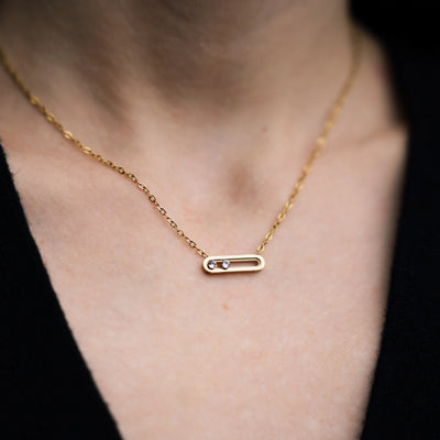 Collier « Toi et Moi » avec 2 cristaux Swarovski mobiles, plaqué Or 18 carats
