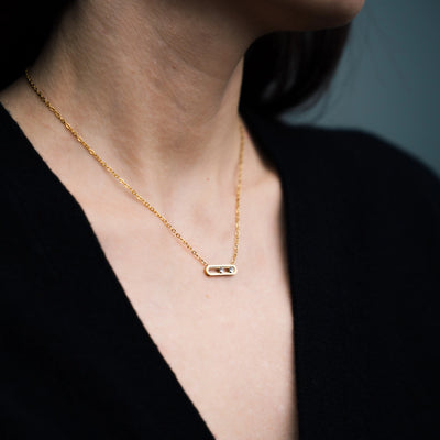 Collier « Toi et Moi » avec 2 cristaux Swarovski mobiles, plaqué Or 18 carats