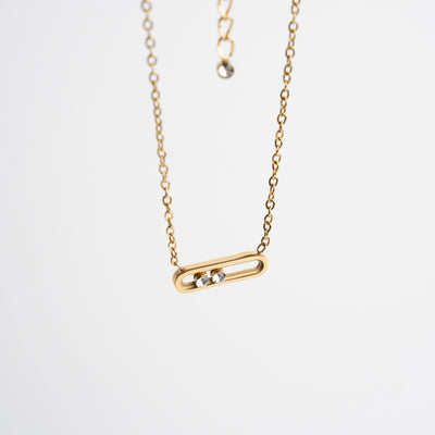 Collier « Toi et Moi » avec 2 cristaux Swarovski mobiles, plaqué Or 18 carats