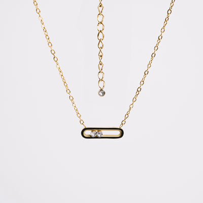 Collier « Toi et Moi » avec 2 cristaux Swarovski mobiles, plaqué Or 18 carats
