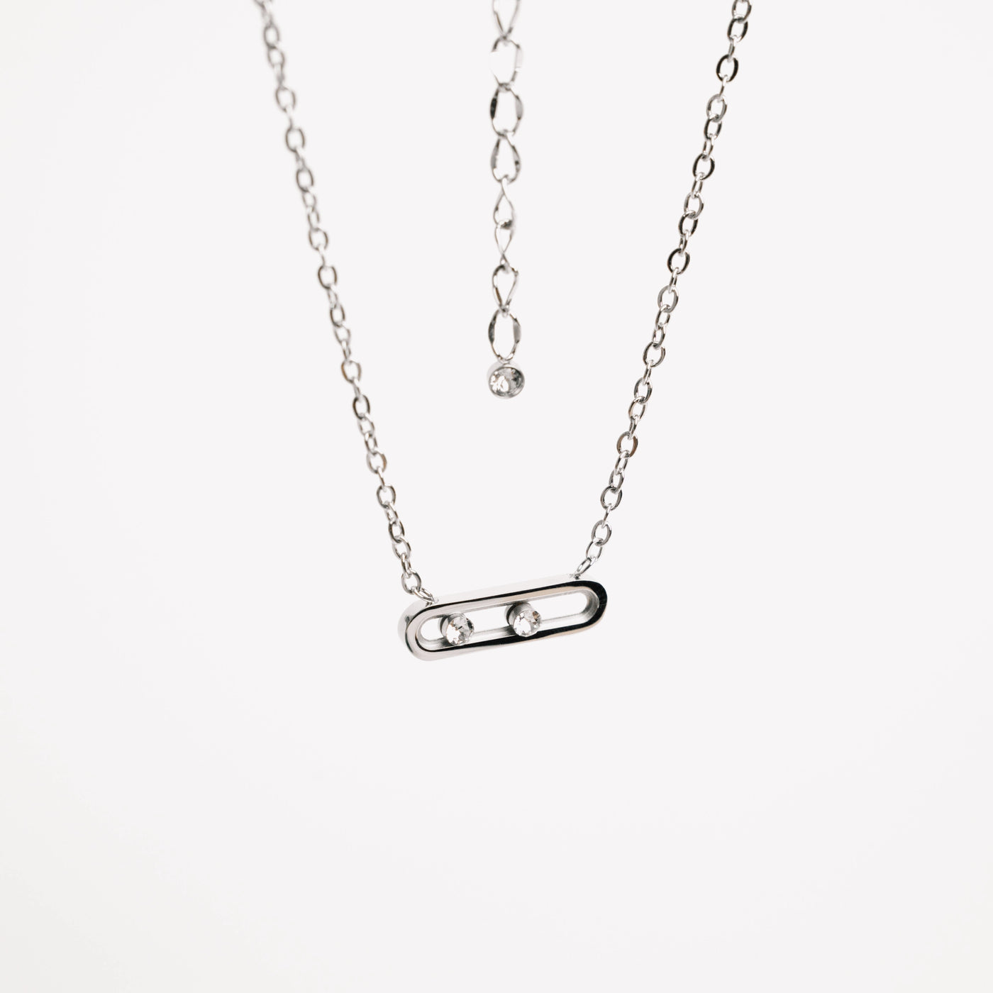 Collier « Toi et Moi » avec 2 cristaux Swarovski mobiles, plaqué Or 18 carats