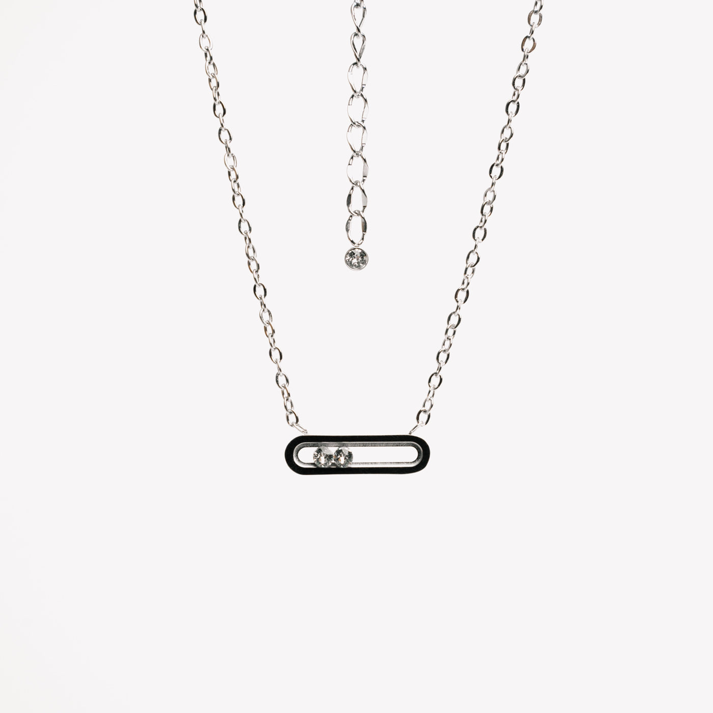 Collier « Toi et Moi » avec 2 cristaux Swarovski mobiles, plaqué Or 18 carats
