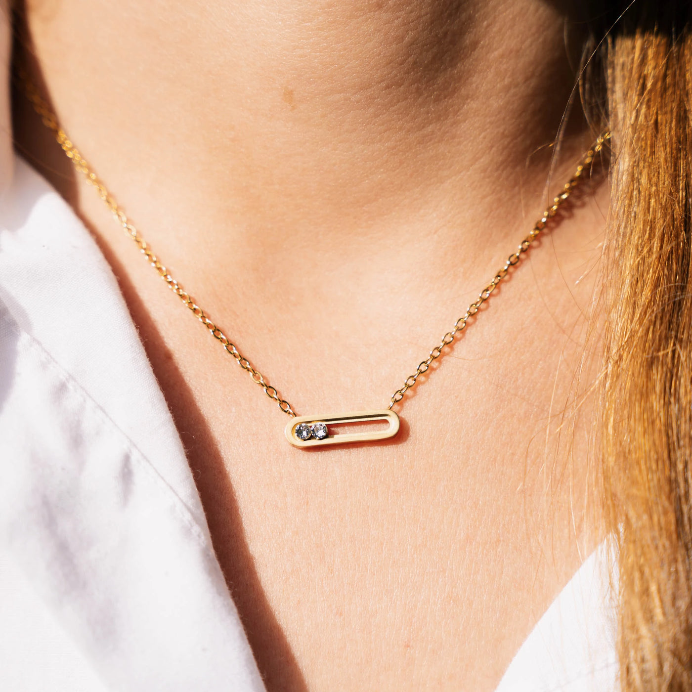 Bougie Bijou Blanche, Fleur de Thé, Collier « Toi et Moi » avec 2 cristaux Swarovski