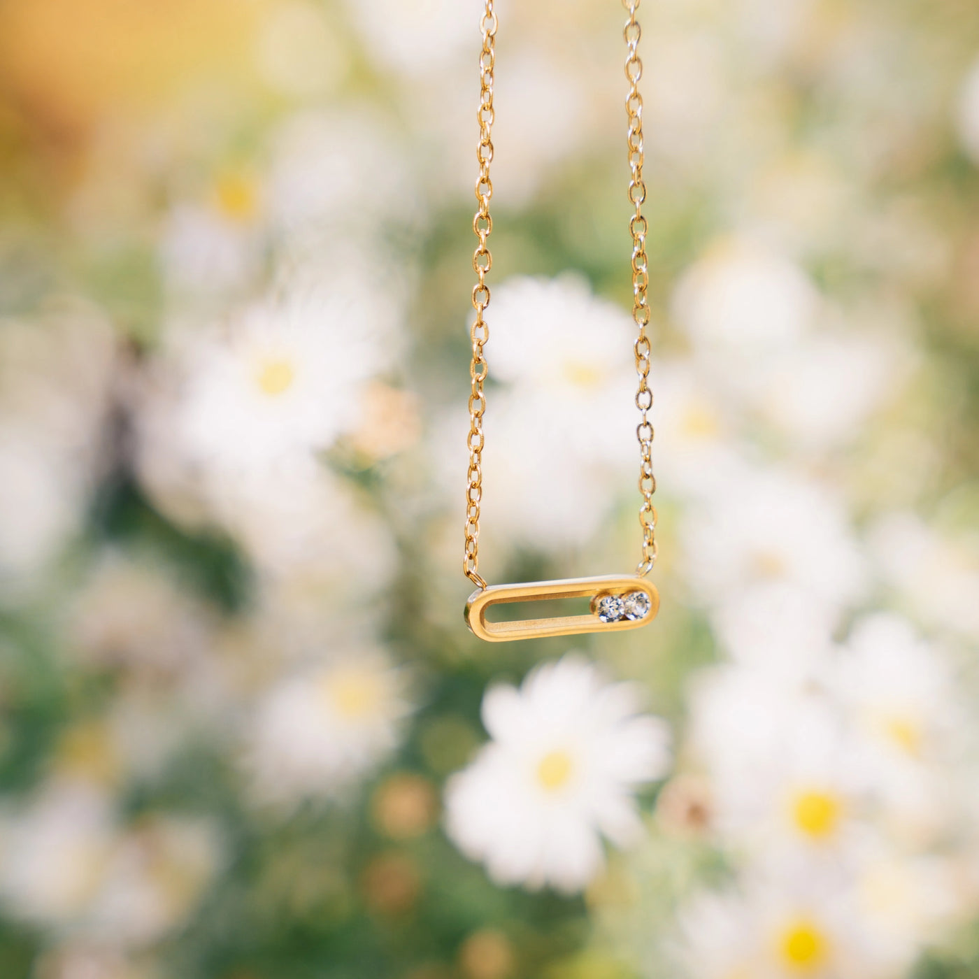 Collier « Toi et Moi » avec 2 cristaux Swarovski mobiles, plaqué Or 18 carats ou Argent