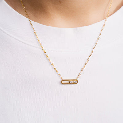 Collier « Toi et Moi » avec 2 cristaux Swarovski mobiles, plaqué Or 18 carats ou Argent