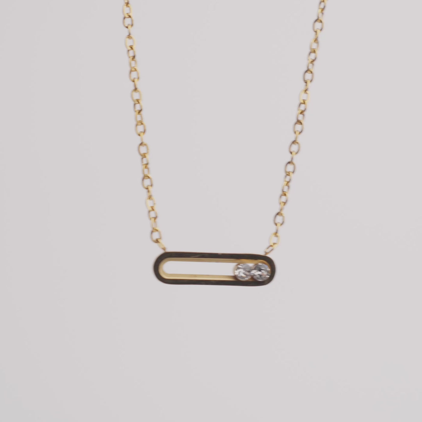 Collier « Toi et Moi » avec 2 cristaux Swarovski mobiles, plaqué Or 18 carats ou Argent