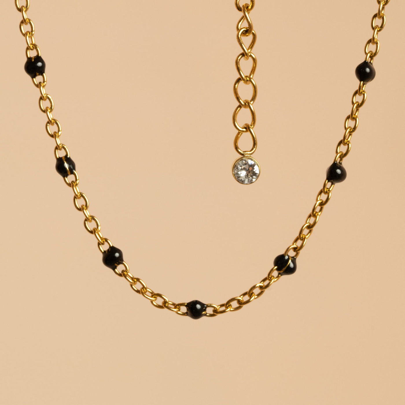 Pot Verre Fleur de Thé Bracelet Perles Noires avec Cristal Swarovski
